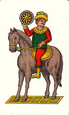 Cavaliere di denari dei tarocchi italiani.