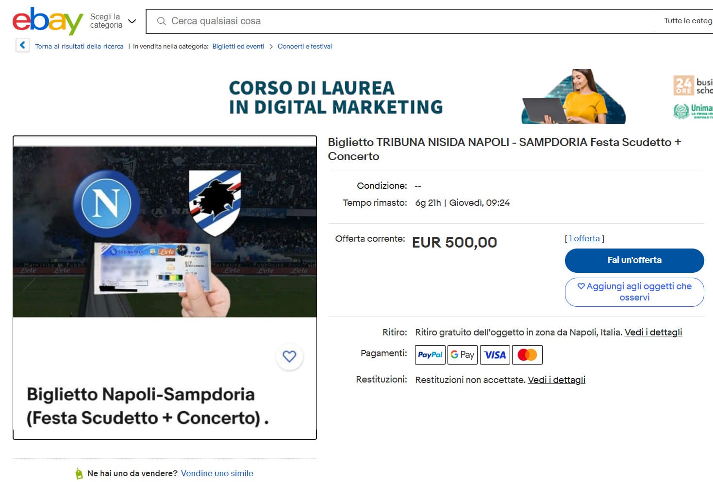 biglietto napoli sampdoria