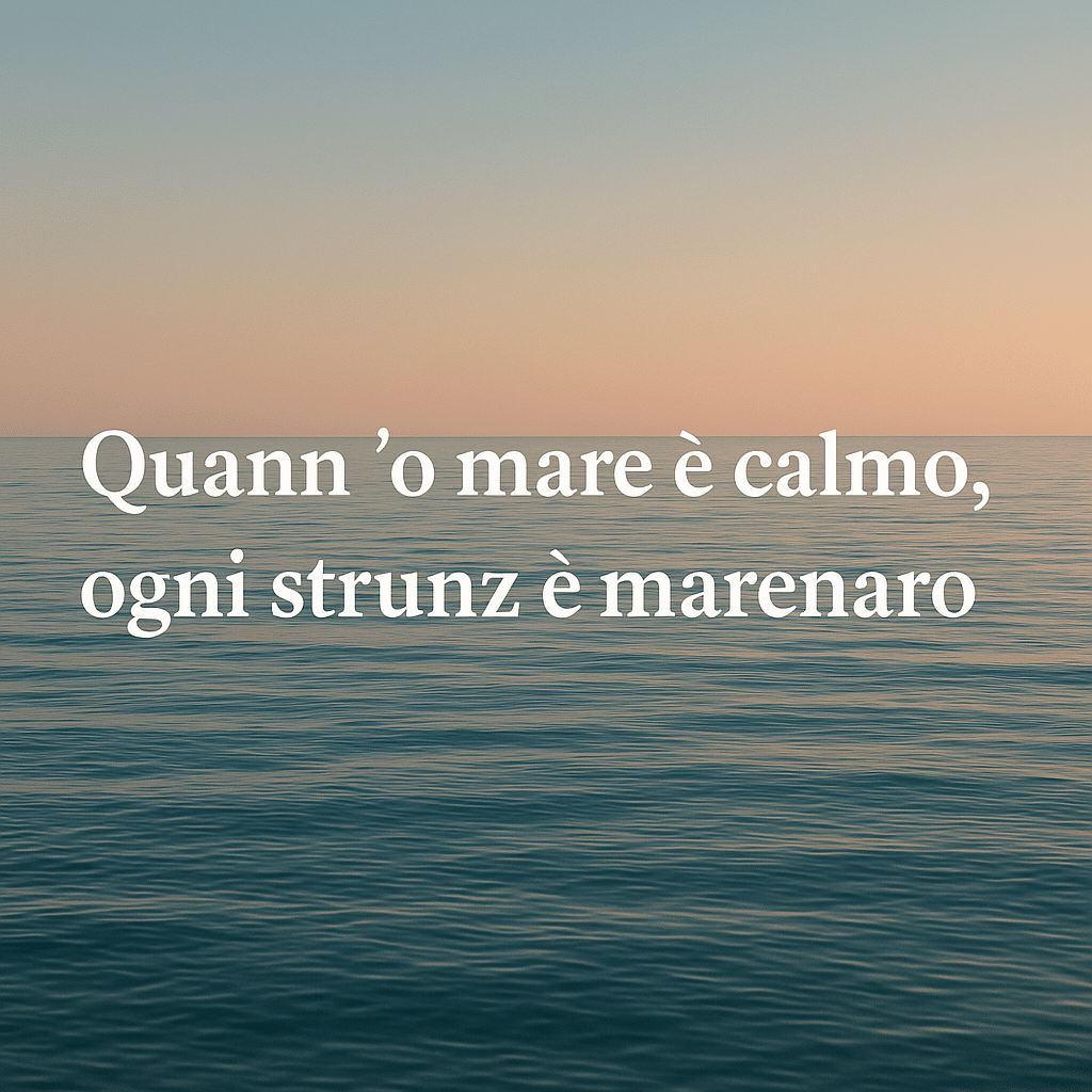 Frase napoletana sul fatto che ogni stupido diventa marinaio se il mare è calmo