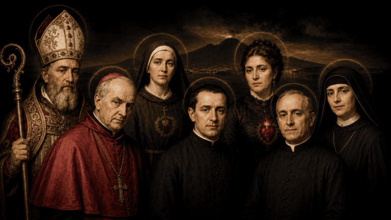 Ritratto di santi cattolici con aureole luminose